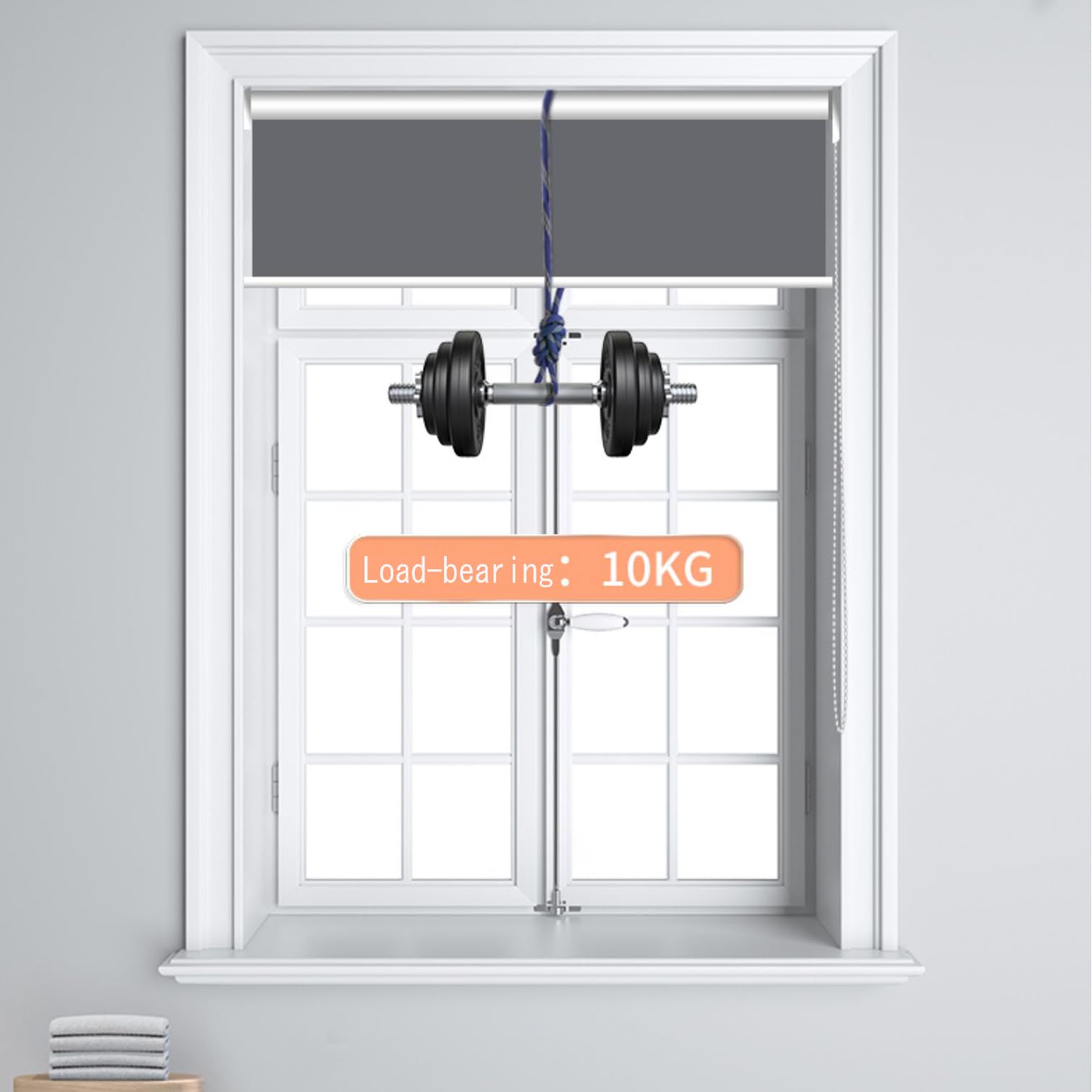 Estor Enrollable Sin Taladrar,Cortinas Opaco,Tela Poliéster Gris Oscuro,Persiana Térmica Blackout para Ventanas de Interior con Caden,Personalizadas,Ancho x Alto（55W x 140H cm）