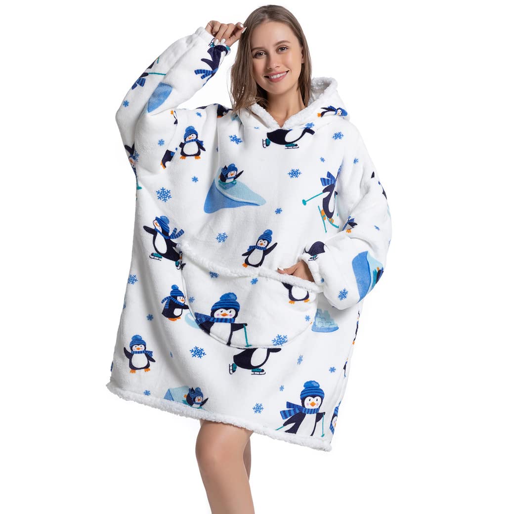 AUTUCAU Thicken Super Warm Oversized Hoodie Blanket for Women Sherpa Wearable Blanket Snuggle Sweatshirt for Adult and Kids