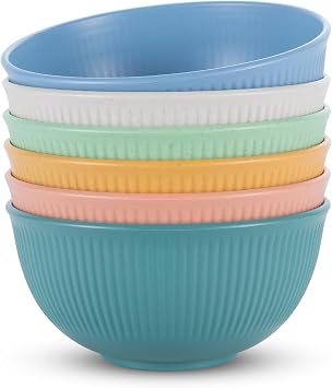 Unbreakable Cereal Bowls Set of 6, 655ML Plastic Cereal Bowls, Dishwasher & Microwave Safe, Lightweight Reusable Bowl for Rice Noodle Soup Snack Salad Fruit