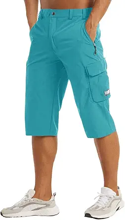 MAGCOMSEN Men's Workout Gym Shorts Quick Dry 3/4 Capri Pants Zipper Pockets Hiking Athletic Running Shorts