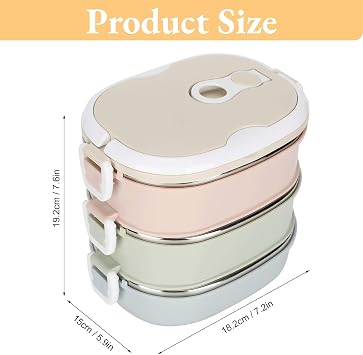 Lunch Box, Portable Stainless Steel Insulated Thermal Food Container Stackable Thermal Compartment Lunch Box for Student Children Work(3 Layer)
