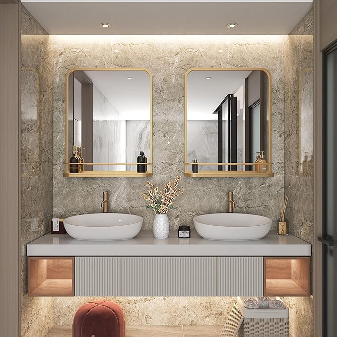 HMANGE – Specchio Da Parete Dorato Con Mensola – Rettangolare 40,6 X 75,9 Cm – Cornice In Metallo – Per Bagno, Soggiorno, Ingresso - 2