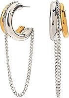 COORWEEL Tassel Chain Hoop Earrings for Women - Trendy Two-Tone Dangling Hypoallergenic Fashion Jewelry Gifts