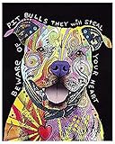 Beware of Pit Bulls by Dean Russo Animal Contemporary Dog Print Poster 11x14