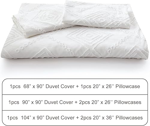 Miniatura 6 de Juego de funda de edredón Emme de lino bohemio blanco tamaño individual, 2 piezas mullidas, conjunto de fundas de edredón bordadas boho para todas