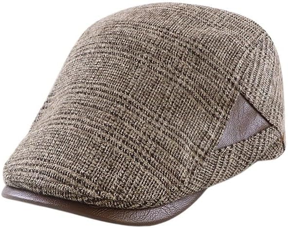 Men's Patchwork PU Polyester British Retro Tartan Beret Versatile Newsboy Cap