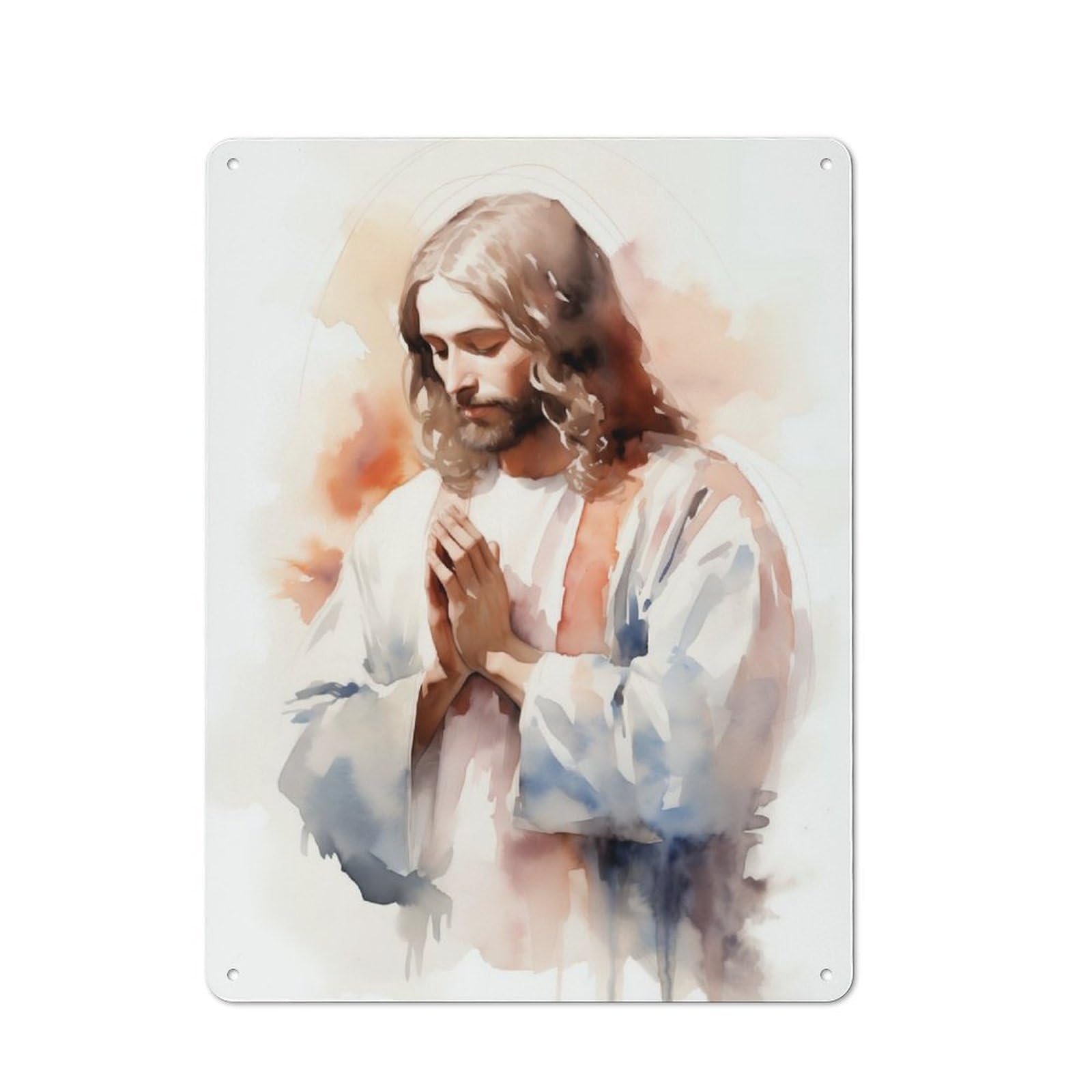 Junmoney Jesus Praying Watercolor Tin Sign 40X30cm For Café Or Home Bar, Rustic Wall Decor, For Café-Style Decor Fans