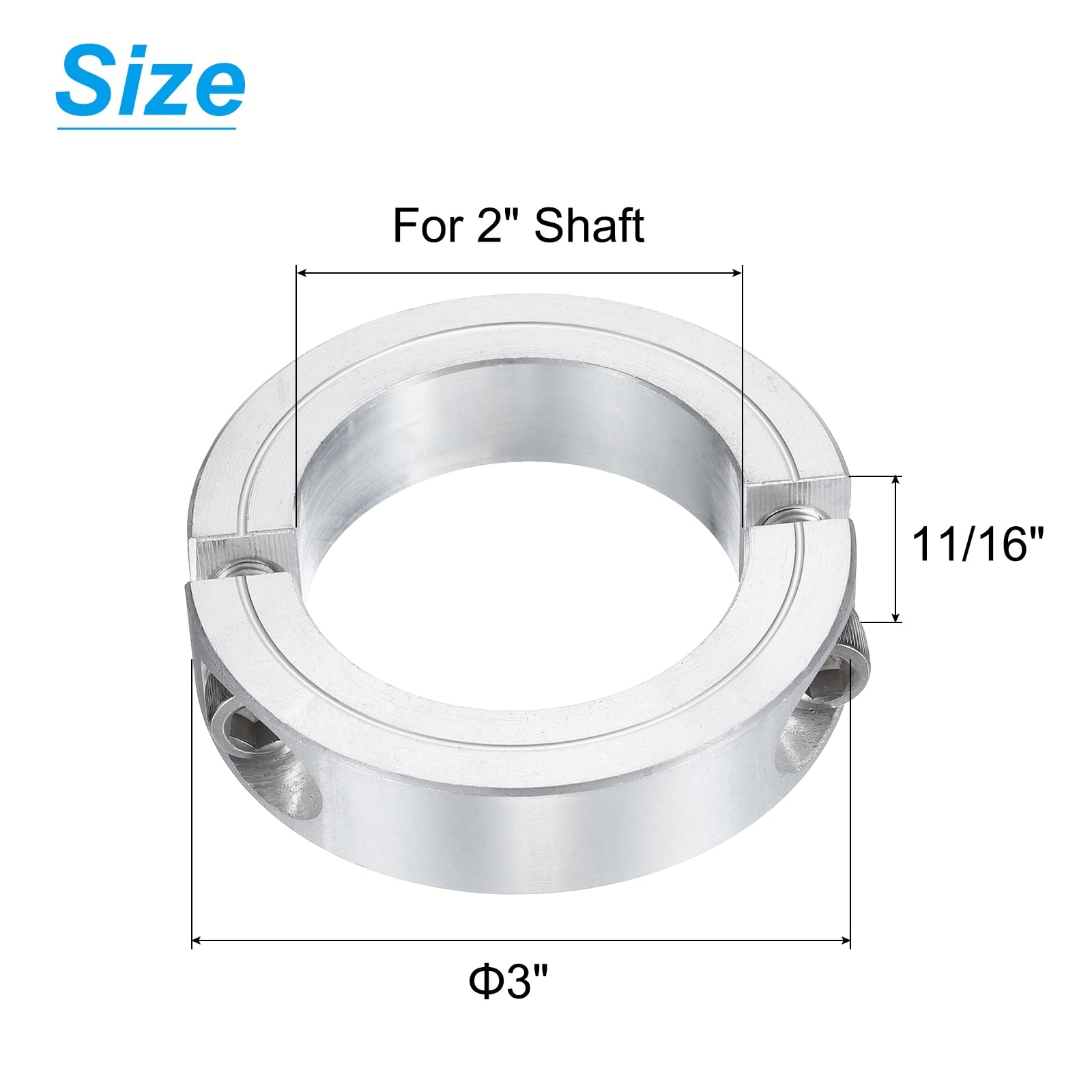 QUARKZMAN 2Pcs Double Split Clamp-On Shaft Collar pour 2" Shaft, Two-Piece Clamping Collar 3" OD, 11/16" Thickness, Aluminum Alloy Set Screw Split Collar Clamp