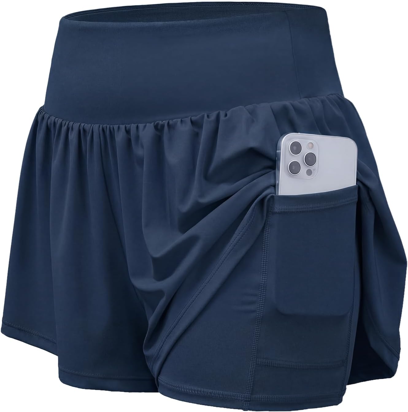 Stelle Women 2 in 1 Running Shorts Flowy Athletic Short High Waisted Workout Tennis Gym Short with Liner Pockets