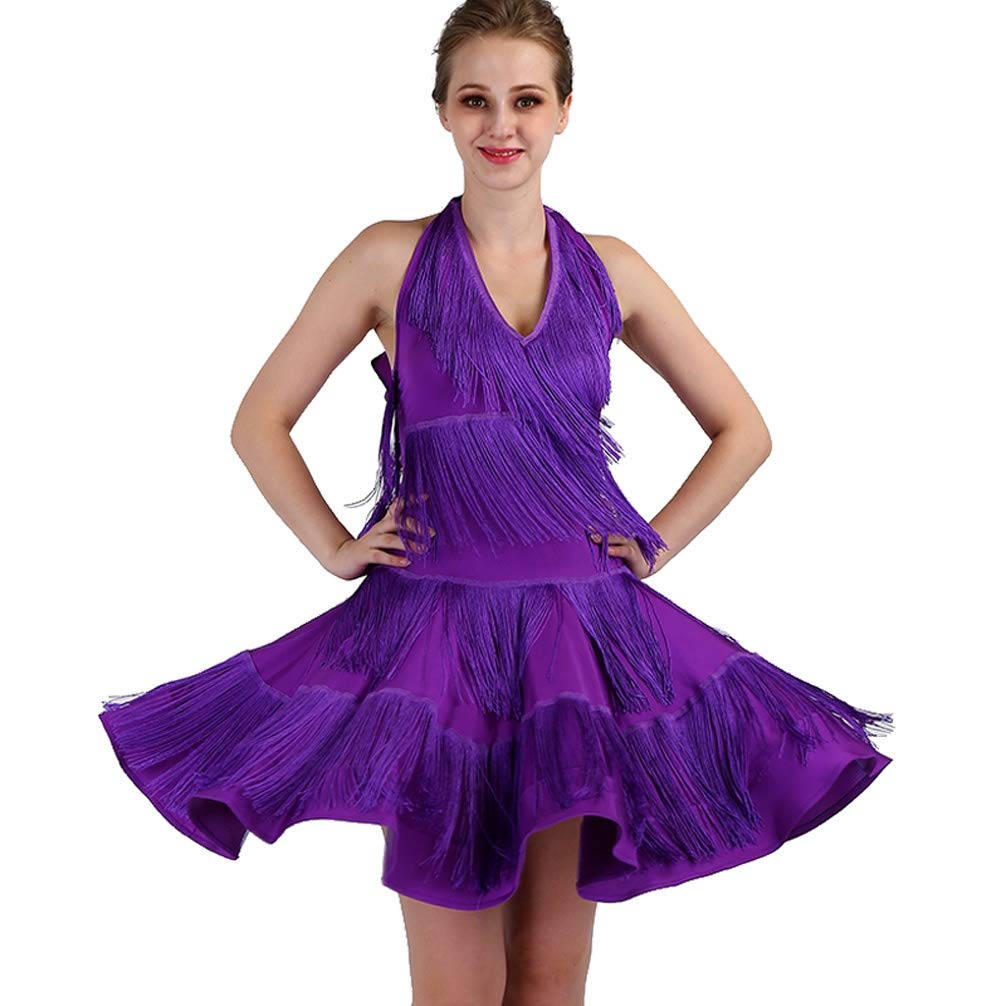 Rongg Tassel Latin Dance Training Skirts Performance Costume Halter Women Latin Dance Dress V-neck