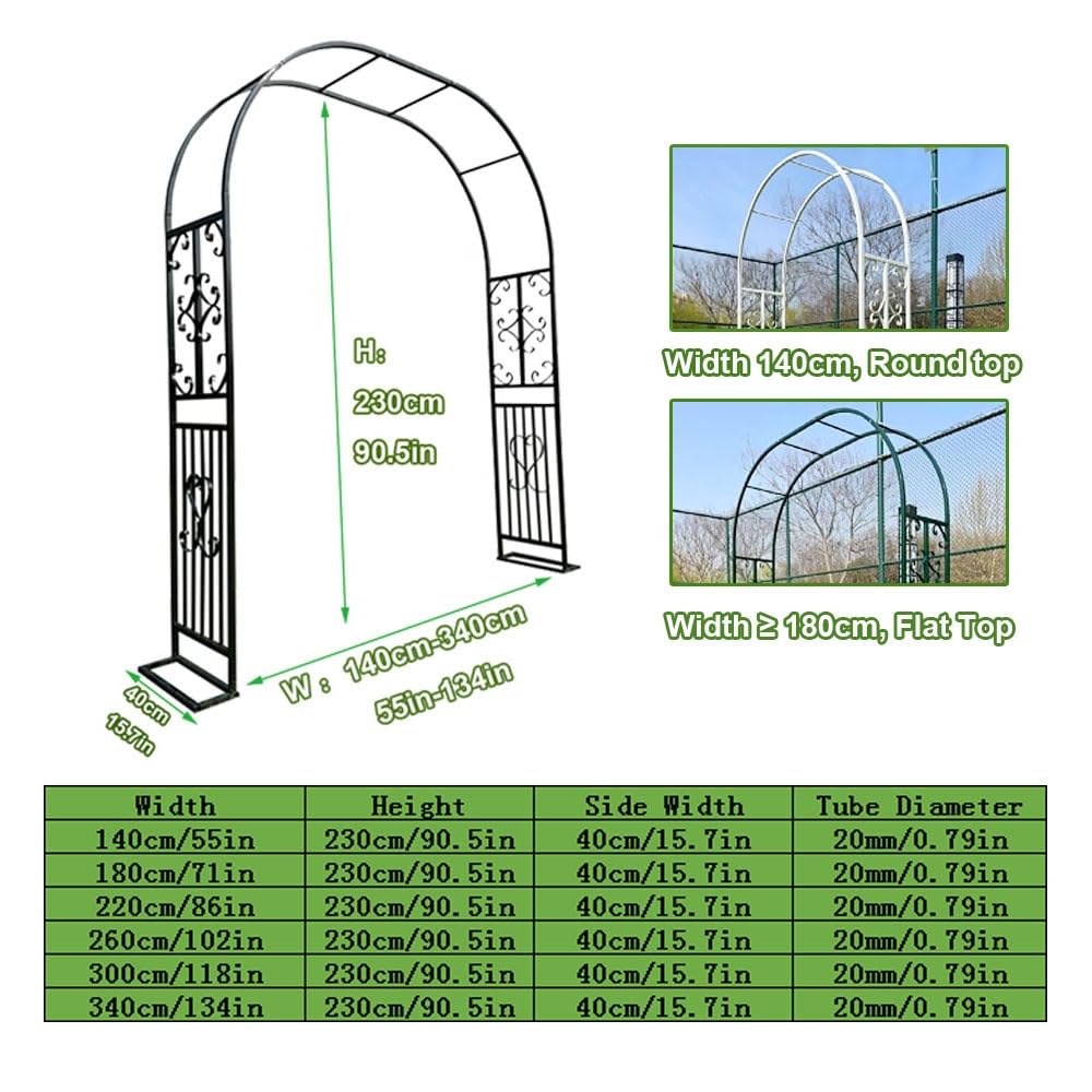 Stabiler großer Metall-Gartenbogen für Kletterpflanzen, elegantes Rosenspalier und Hochzeitsbogen, verstellbar, 140–340 cm, perfekte Pergola-Unterstützung für Hinterhof-Eingang und Gartenparty