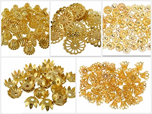 Am Fancy Most Popular Gold Bead Cap Designs For Jewellery Making, Pack Of 250 Caps, VV Acrylic Metal