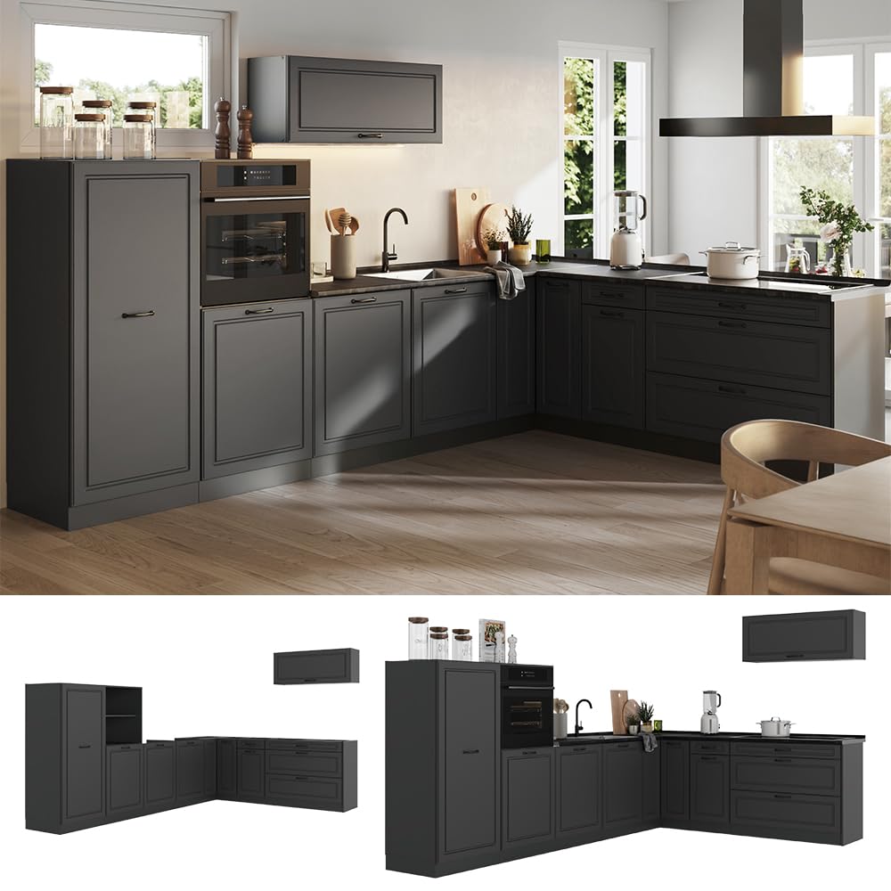 Vicco Kogoszczona kuchnia "R-Line", Antracyt wiejski/Antracyt 327 x cm