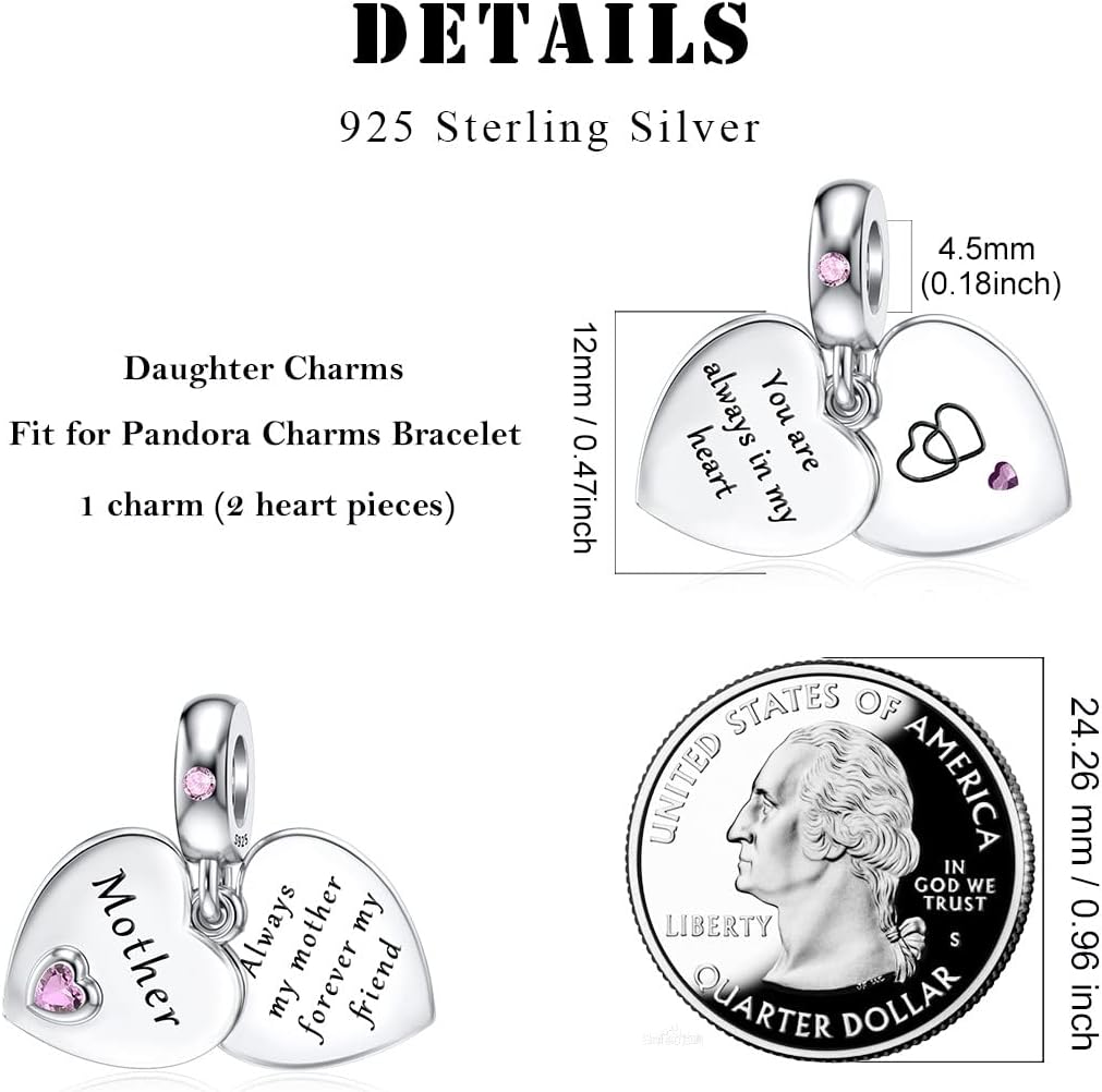 DALARAN 925 Sterling Silver Charms Mother Daughter Sister Dangle Bead for Charm Bracelet Necklace - Image 6