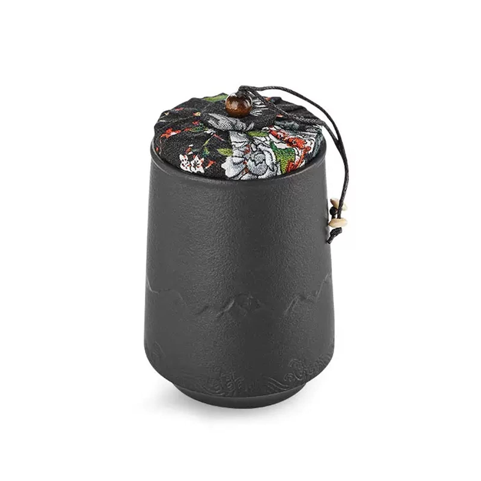 zhangrui1888 Tea Canister Portable Mini Ceramic Tea Tin with Cloth Airtight Lid Canister for Loose Spice Caddy Storage Porcelain Jar Tea Storage(Black)