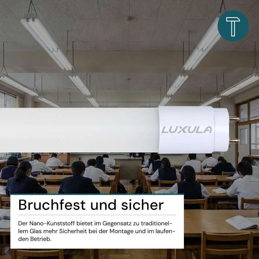 LUXULA 2er Pack LED Röhre 120cm - Kunststoff T8 G13-18W 2160lm - 4000K Neutralweiß - inkl. Starter-Brücke - Röhrenlampe Leuchstoffröhre Neonröhre