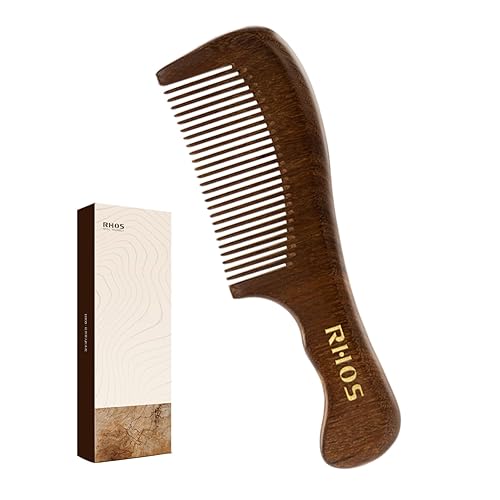 Peine de madera para el cabello, peine de sándalo antiestático para mujeres y hombres, peine de madera de dientes finos para desenredar, añade