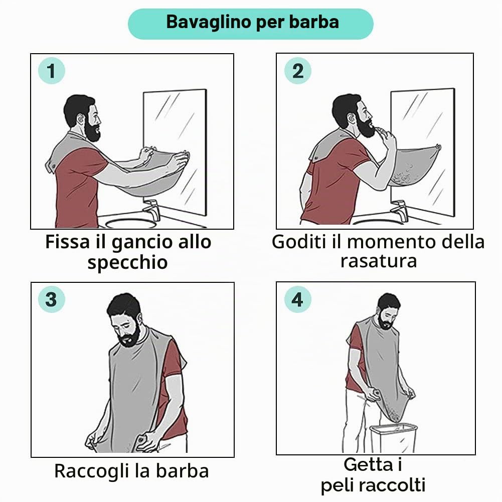 Telo Barba da Specchio, Grembiule da Barba per Raccogli Barba, Impermeabile, Antiaderente, con 2 Ventose, Regalo per Uomini