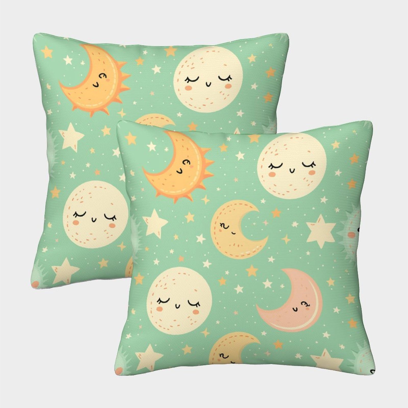 kaiyun 2 Pack 3D Moon And Sun, Cute Cartoon Theme Square Cushion Cover Decoration Pillow Cover Suitable for Home Sofa Bedroom Living Room 45x45cm