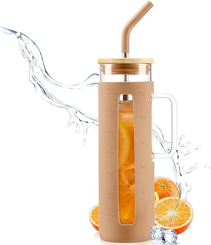 Kodrine Vaso con tapa y pajilla, vaso de 50 onzas con asa, vaso gigante de vidrio de 1.5 litros, taza de café grande con pajitas, taza de escritorio Kodrine Vaso con tapa y pajilla, vaso de 50 onzas con asa, vaso gigante de vidrio de 1.5 litros, taza de café grande con pajitas, taza de escritorio