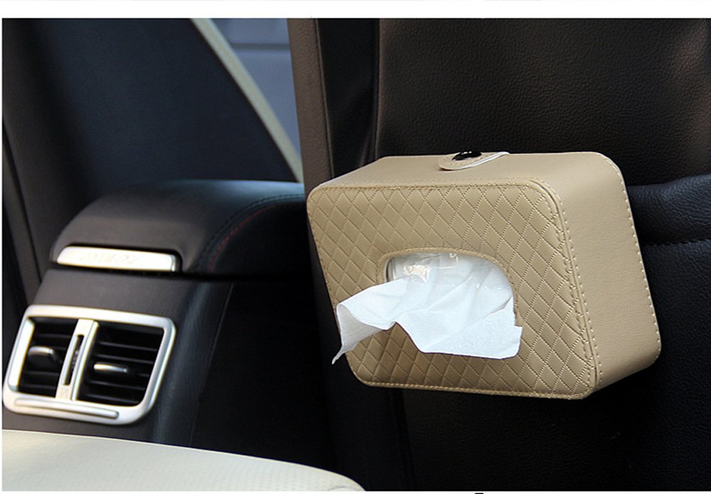 Organisateur Mouchoirs Voiture Suspendu - Boîte à Tissues Pour Pare-Soleil Beige