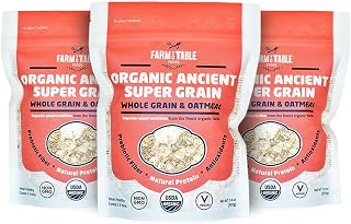 Farm to Table Foods Organic High-Protein Oatmeal 3-Pack: Ancient Super Grain, Ultimate Organic, Apple Raisin – Unsweetened, Non-GMO, Plant-Based