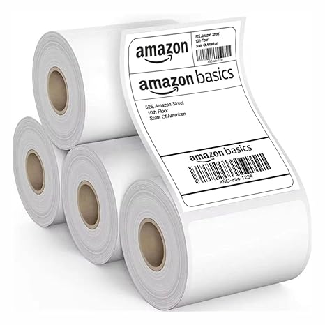 Amazon Basics 70gsm Thermal Label Printer Paper - 4" x 6" (100 x 150 mm)| Ideal for Shipping, Parcel, Barcode, and Address Labels - 400 Labels per Roll (Pack of 4)