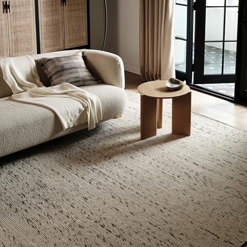 Image of Nuloom Hamptons Ivory Striped Flatweave Area Rug, 10' x 14' | Nuloom Hamptons Striped 10' x 14' Wool Jute Area Rug for Dining Room Living Room, Ivory