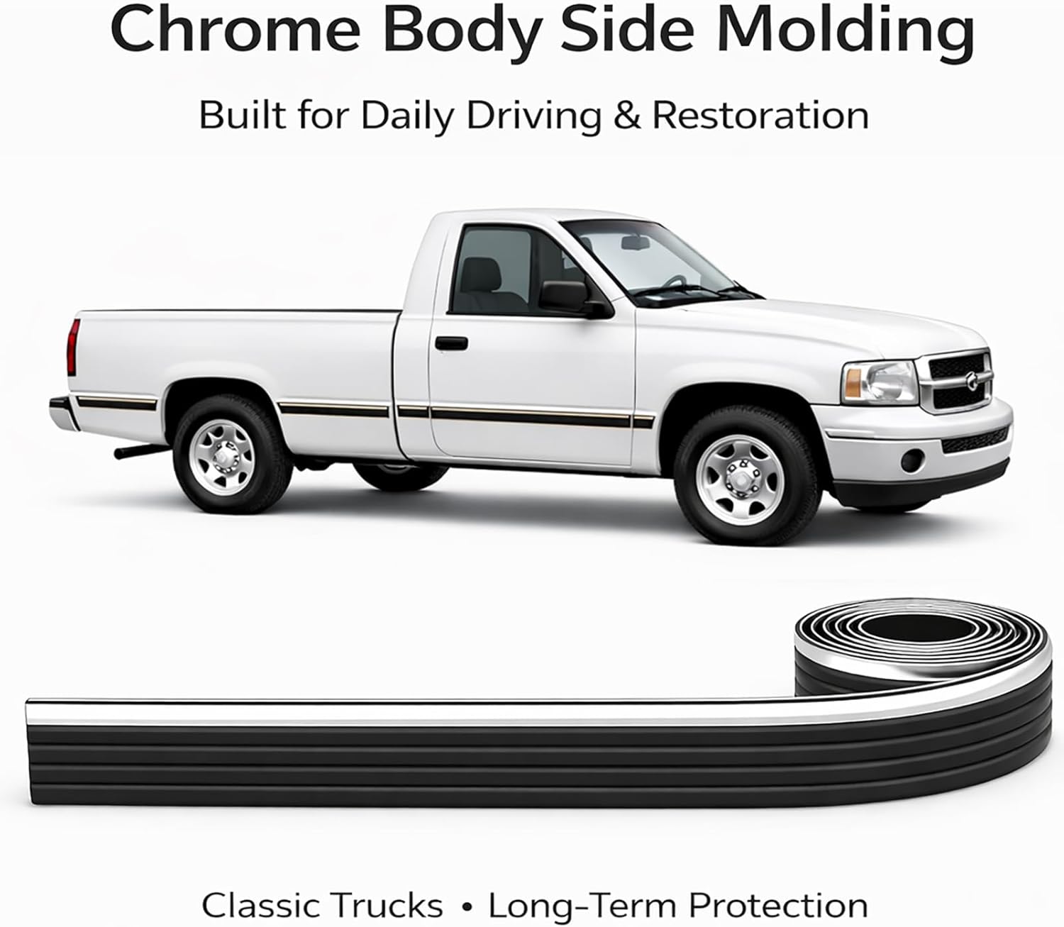 Body Side Molding Chrome Trim - 2.5" Adhesive Tape-On Exterior Protection Strip for 2002-2008 Dodge Ram 1500 | 2003-2009 Ram 2500 3500