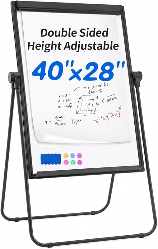 40"x28" Double Sided Magnetic Dry Erase Easel Whiteboard on U Stand | Portable Whiteboard with Flipchart Paper Pad, Height Adjustable Standing, For Modern Home Office, Homeschool & Studio