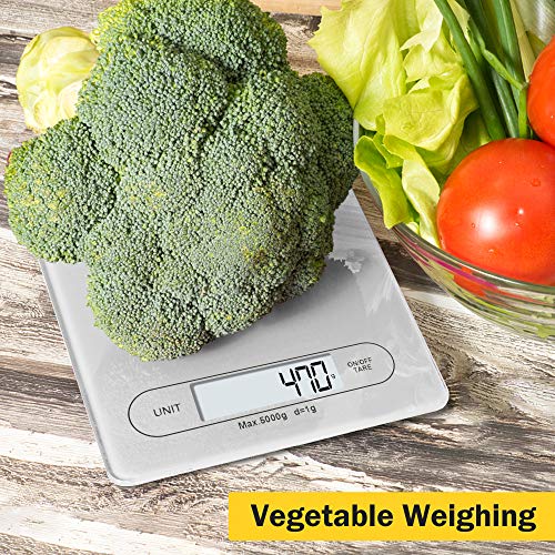 Bamoer Digital Kitchen Scales LCD Display Food Scale with Tempered Glass Cooking and Baking Electric Food Weighing Scales 5kg/ 11lb Accurate Kitchen Scale - Thumbnail 6