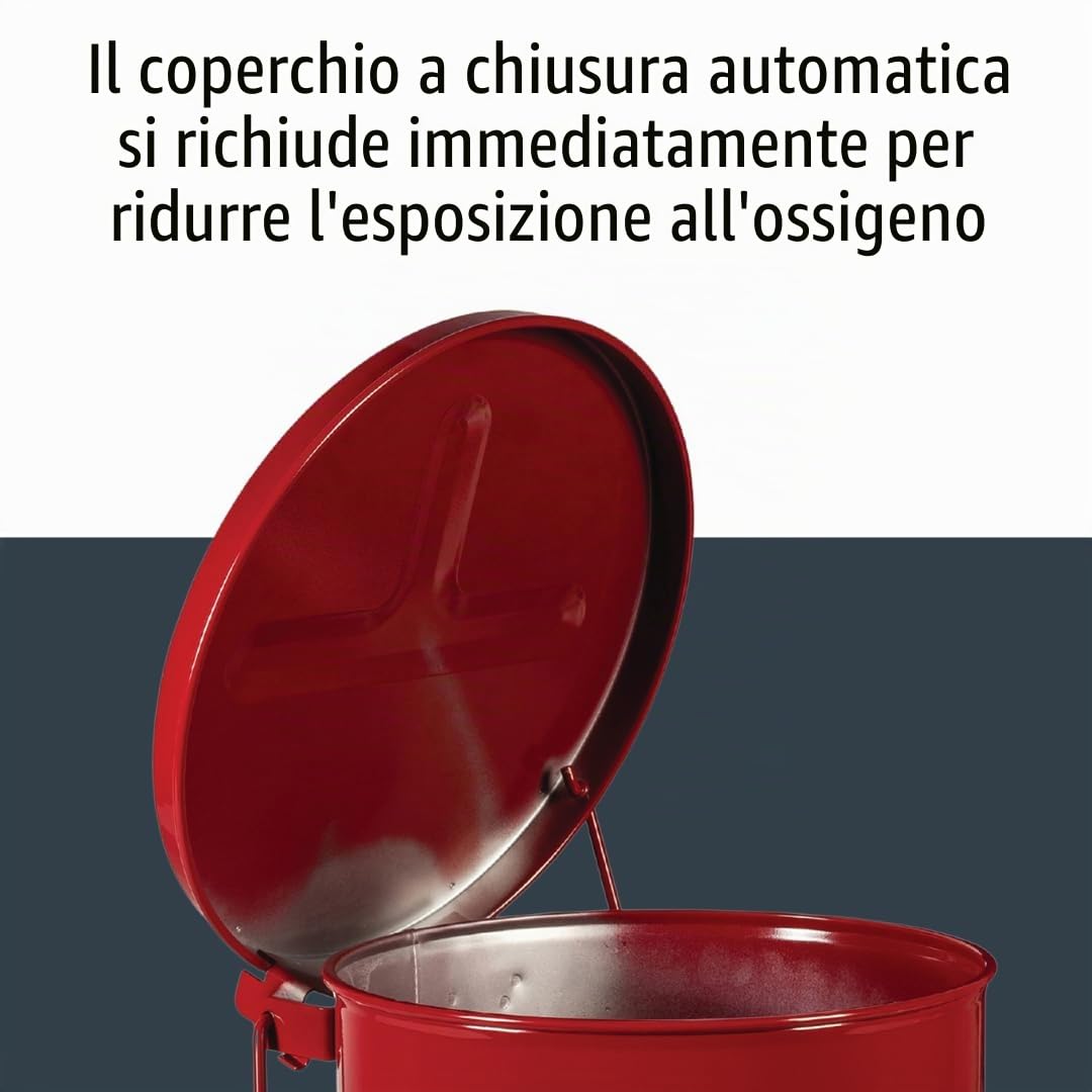 Justrite Tanica di sicurezza per rifiuti oleosi in acciaio zincato 09100, con leva a pedale, capacità 20 l, diametro esterno 28 cm x 30,3 cm, colore rosso