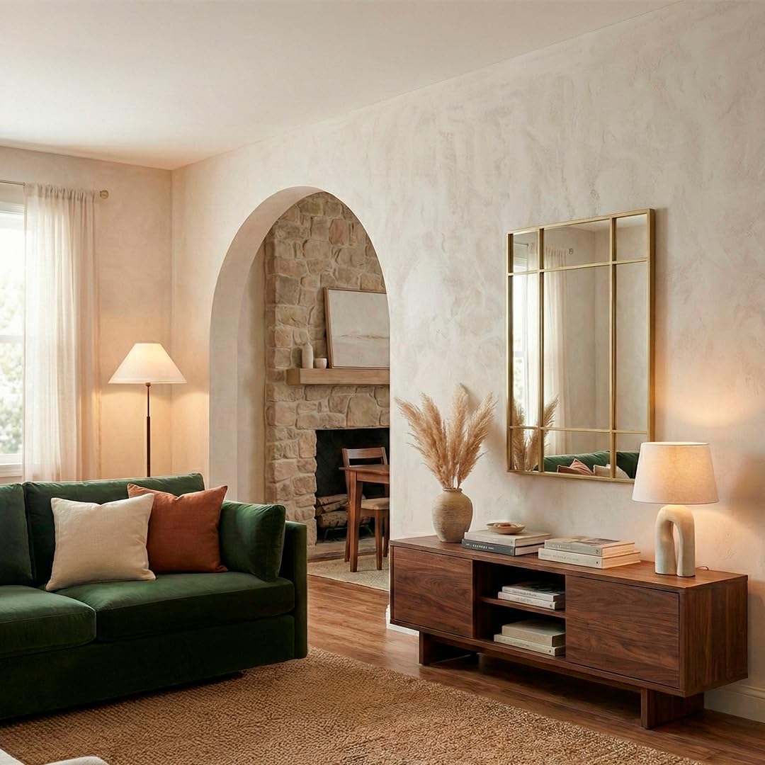 Marctani Specchio da parete per finestra, 90 x 60 cm, specchio industriale decorativo con cornice in metallo, design rettangolare effetto finestra per ingresso, ingresso e soggiorno