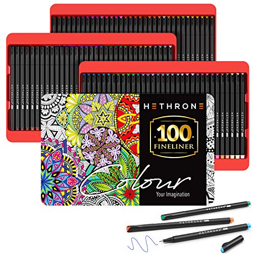 Hethrone - Juego de rotuladores de colores para planificador de diario y bocetos, punta fina para niños y adultos (100 colores)