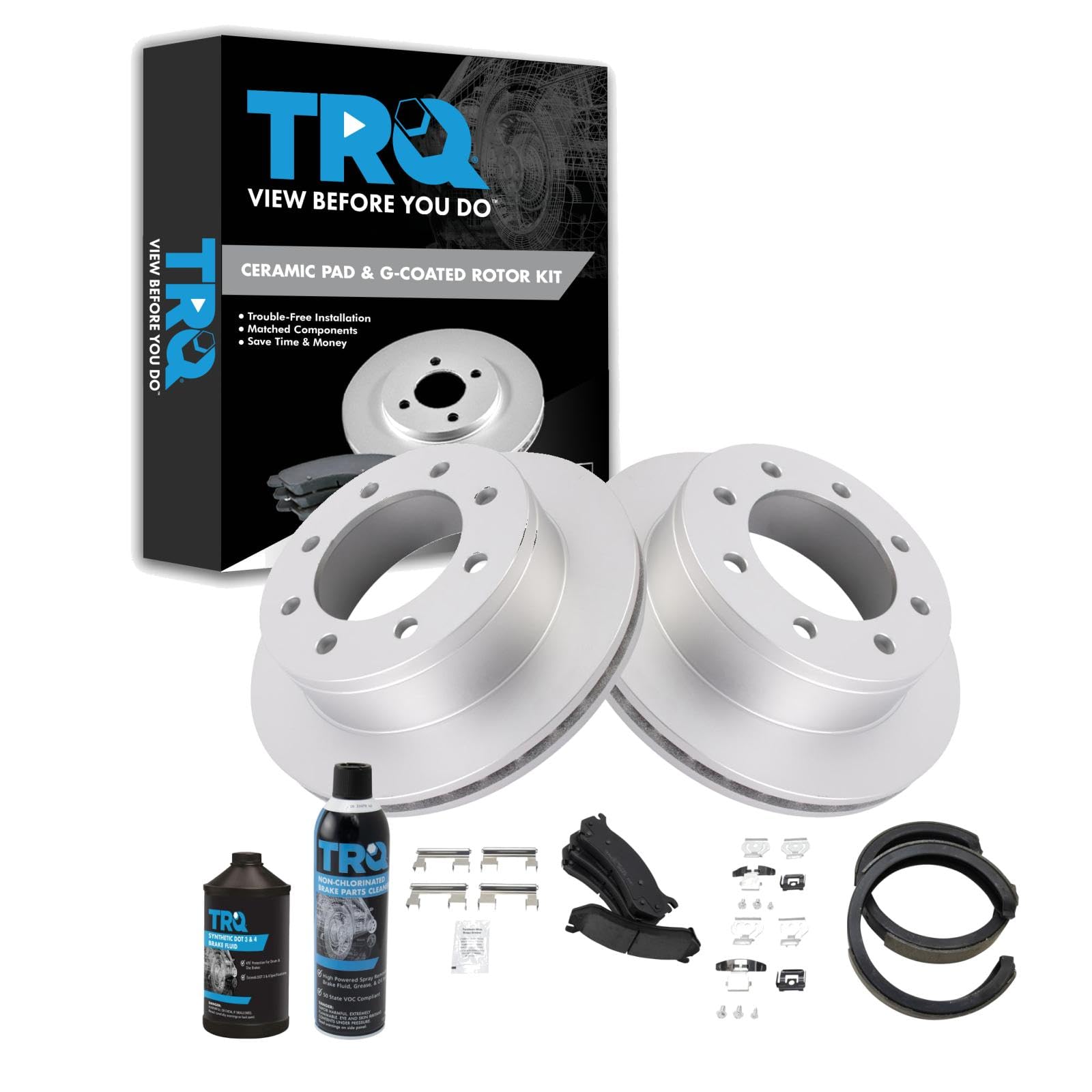 TRQ Rear Brake Pad &amp; Rotor Kit Compatible with 2003-2005 Chevrolet 2004-2005 GMC
