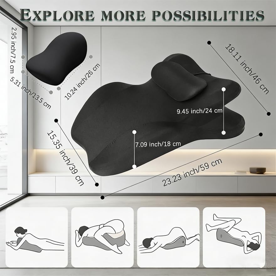 Ergonomic 27° Memory Foam Wedge Pillow - Couples Intimacy Pillow, Multi-Functional Memory Foam Lounge Cushion with Back Support to Alleviate Back Pain (Light Gray)