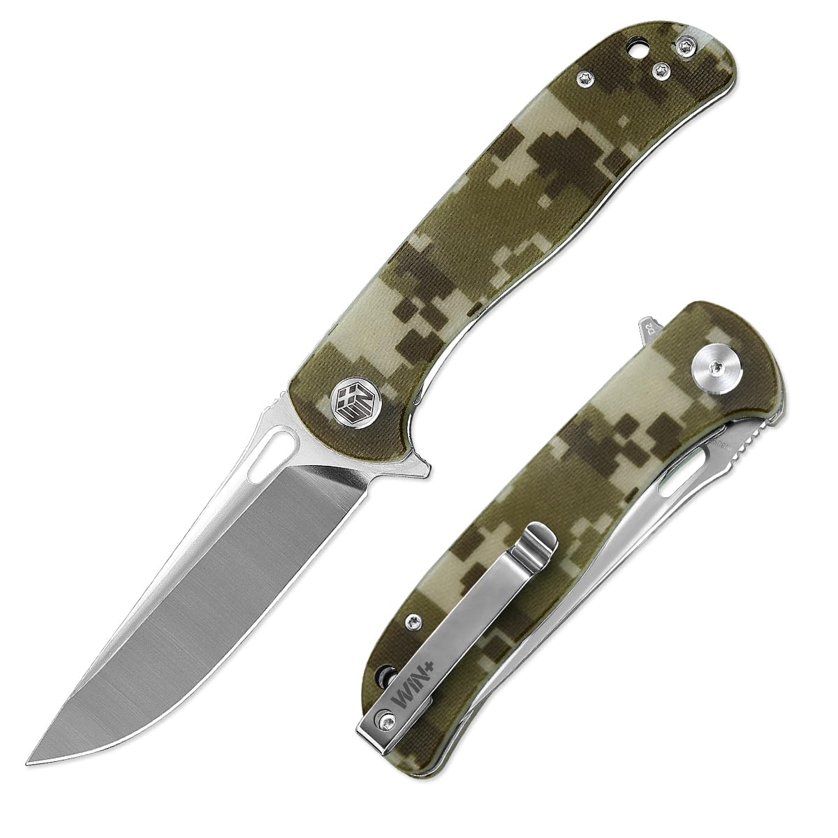 WIN+ Pocket Knife for EDC, Folding Knife with Clip and Liner Lock, Small Tactical Knives with D2 Blade and G10 Handle, Camping Knife for Men and Wome Survival Hunting W3898-3 (Camo)