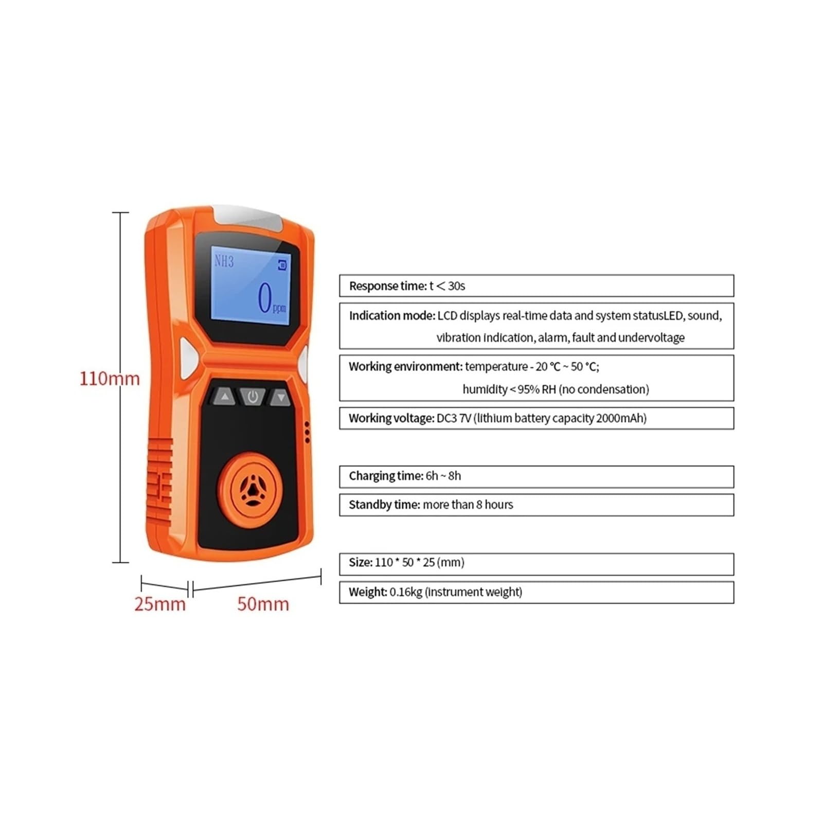 Detector de Gas portátil 4 en 1 EX H2S CO O2 Medidor de Monitor de Gas con vibración, alarmas visuales y audibles Pantalla LCD Monitoreo rápido(EX-0-100LEL)