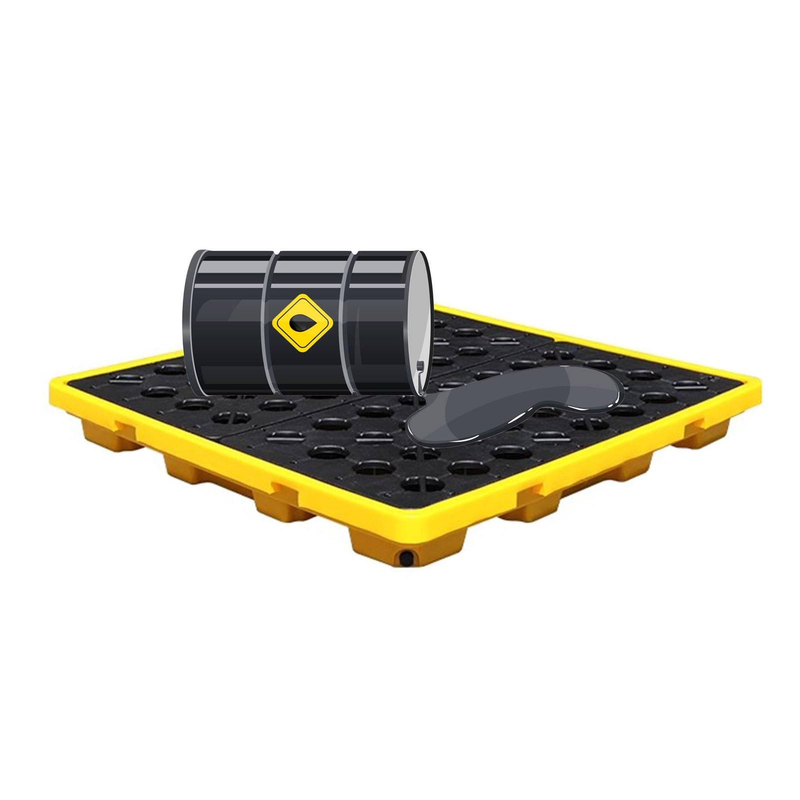 QUSYZD Industrial Polyethylene Spill Pallet with Grating & Forklift Pockets, Stackable Spill Containment Platform for 1/2 Drum - Durable & Modular Solution,Black+yellow-66x36x12cm