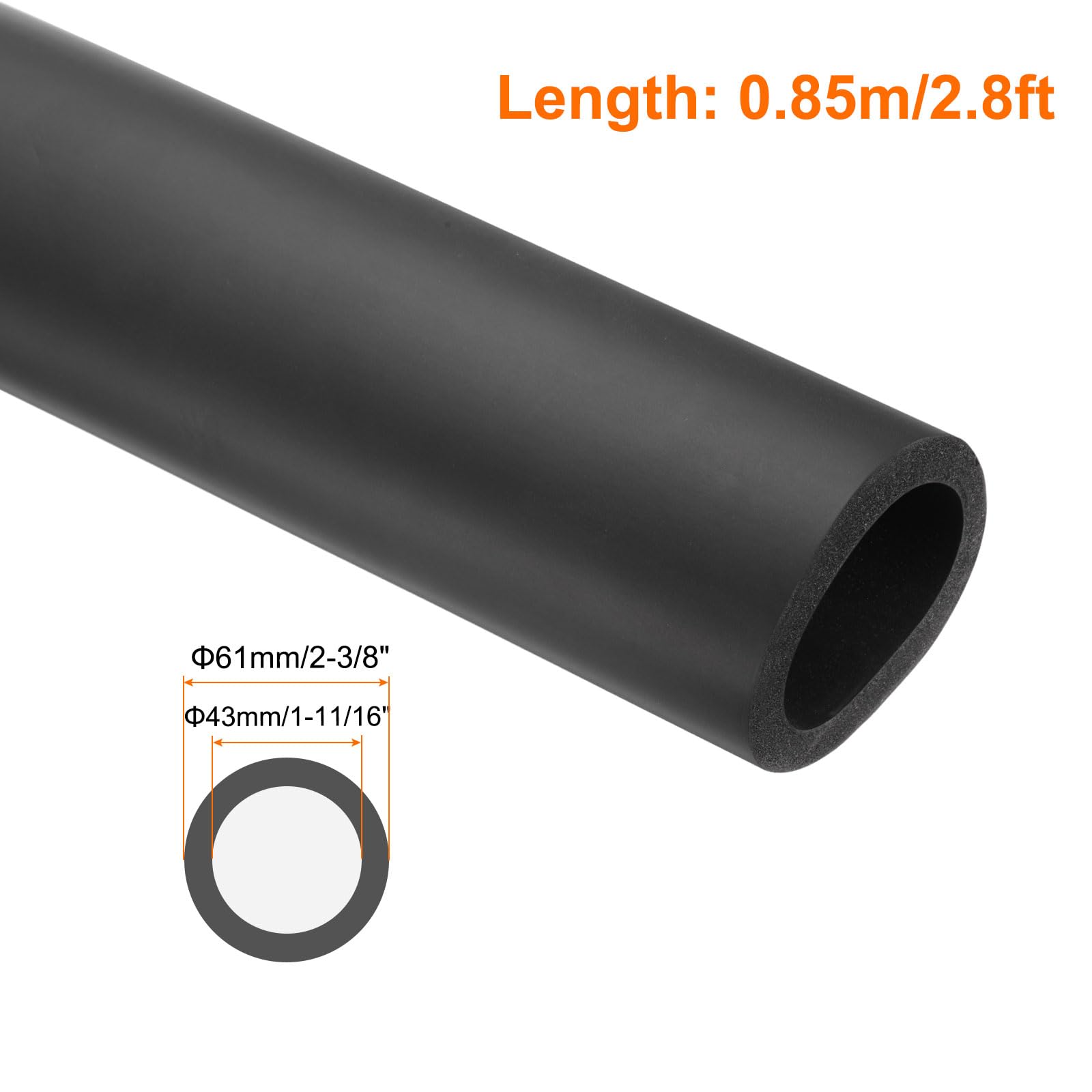 QUARKZMAN Guaina Isolante In Schiuma Per Tubi 43mm DI X 61mm DE 0.85m Tubo In Schiuma Isolamento Termico Per Unità AC Impugnatura Protezione Antigelo Tubi Acqua - 2-3/8" X 1-11/16"/Nero