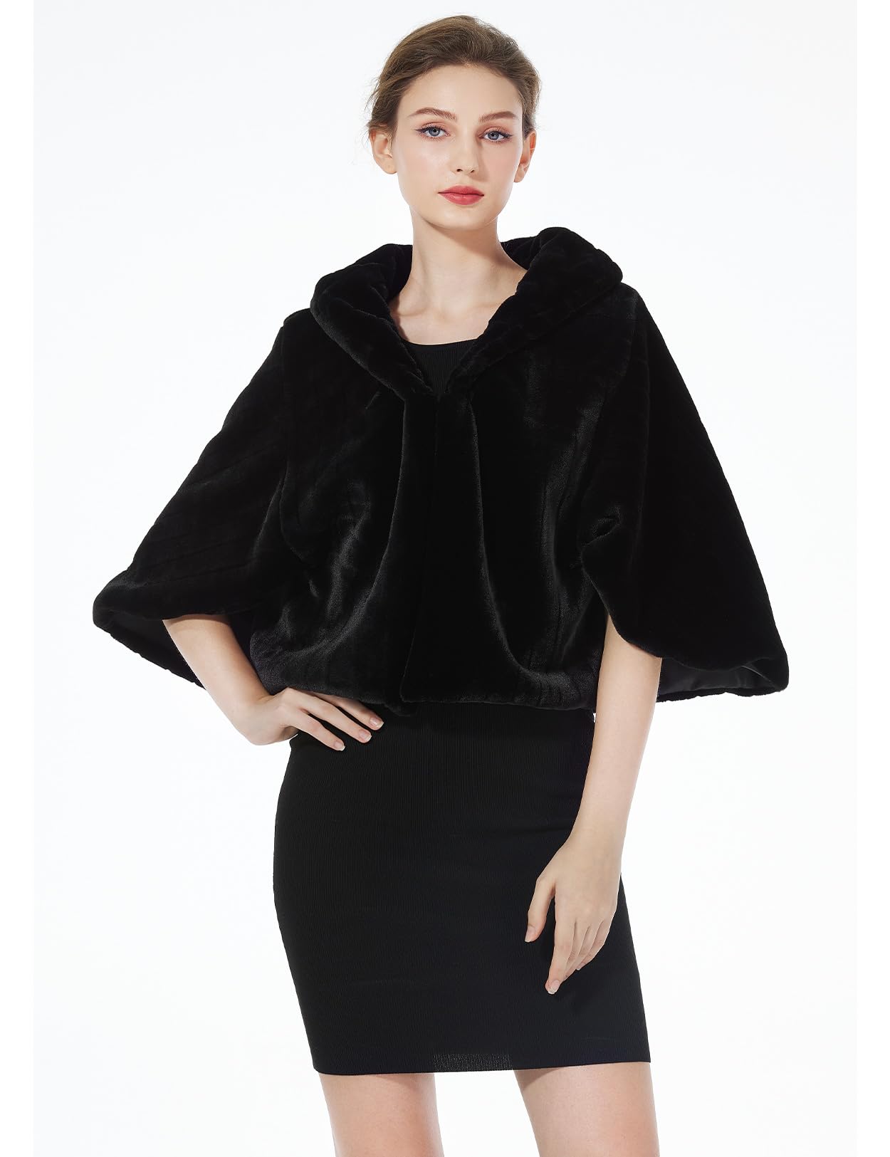 BEAUTELICATE Cape Boléro Veste De Femme Mariage Hiver Étole Châle en Fusse Fourrure sur Robe De Soirée Mariée Demoiselle d'honneur