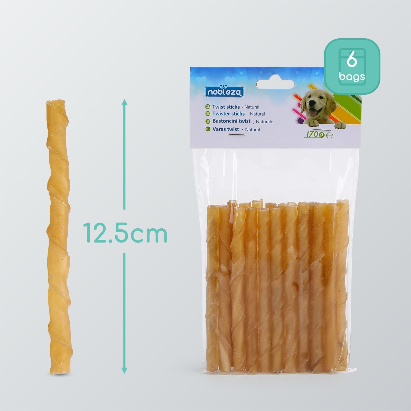 Nobleza - Hunde Kauknochen 12.5CM x 12 Stück, 100% natürliche rinderhautknochen