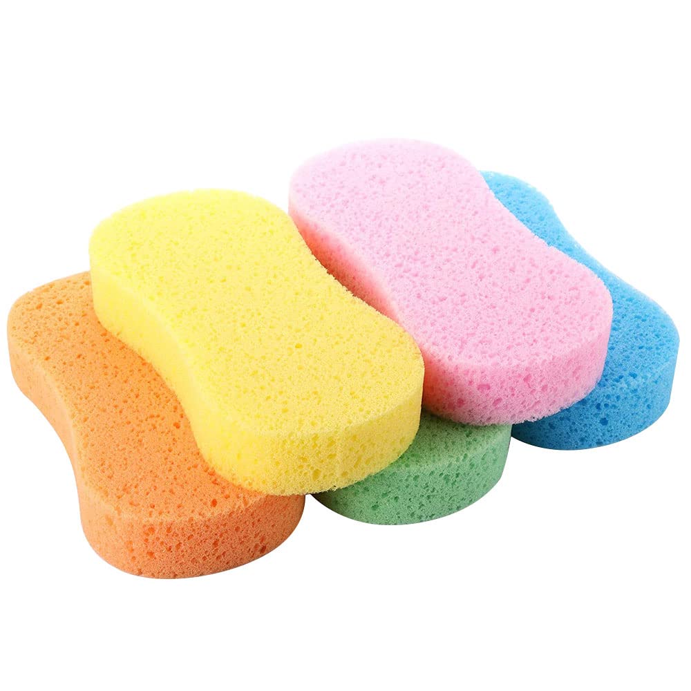 ORiTi Car Wash Sponges 5pcs Mix Colors Cleaning Scrubber Handy Washing Sponges Pad with Vacuum Compressed Packing Easy Grip Sponge for Kitchen, Bathroom, Household Cleaning Random Color