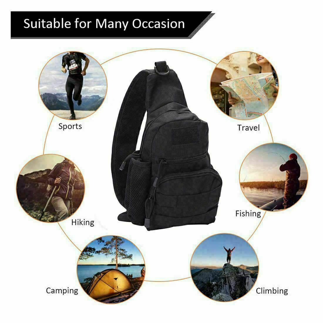 Seven-Flower Mens Sling Backpack Molle Tactical Military Outdoor Travel Shoulder Chest Bag with Water Bottle Holder - Image 3