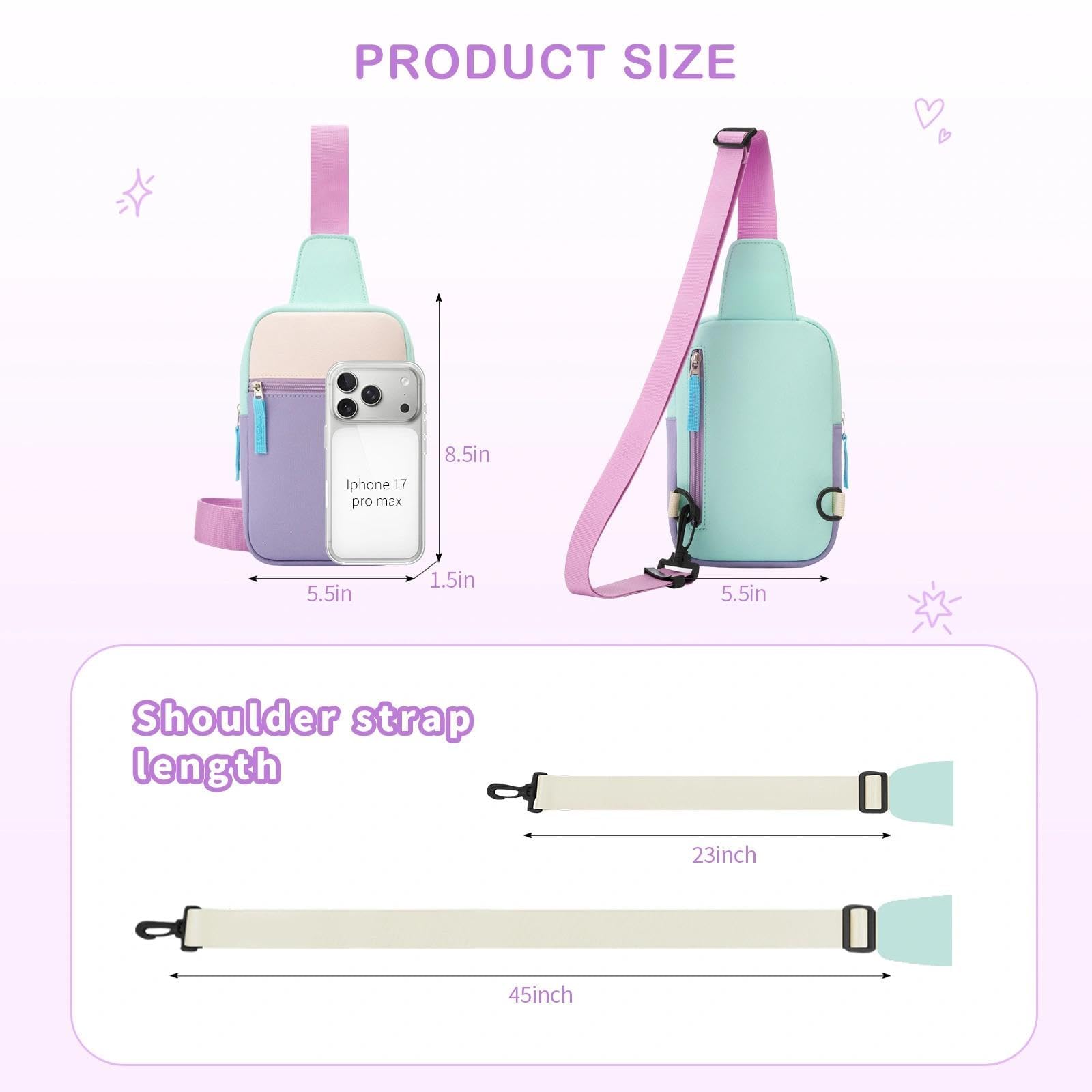 Graduation Gifts Purse for Teen Girls Her, Fanny Pack Birthday Gifts for 8 9 10 11 12 Year Old Girls, Preppy Crossbody Bag, Adjustable Sling Bag Purse Trendy Stuff Kids Travel Essential