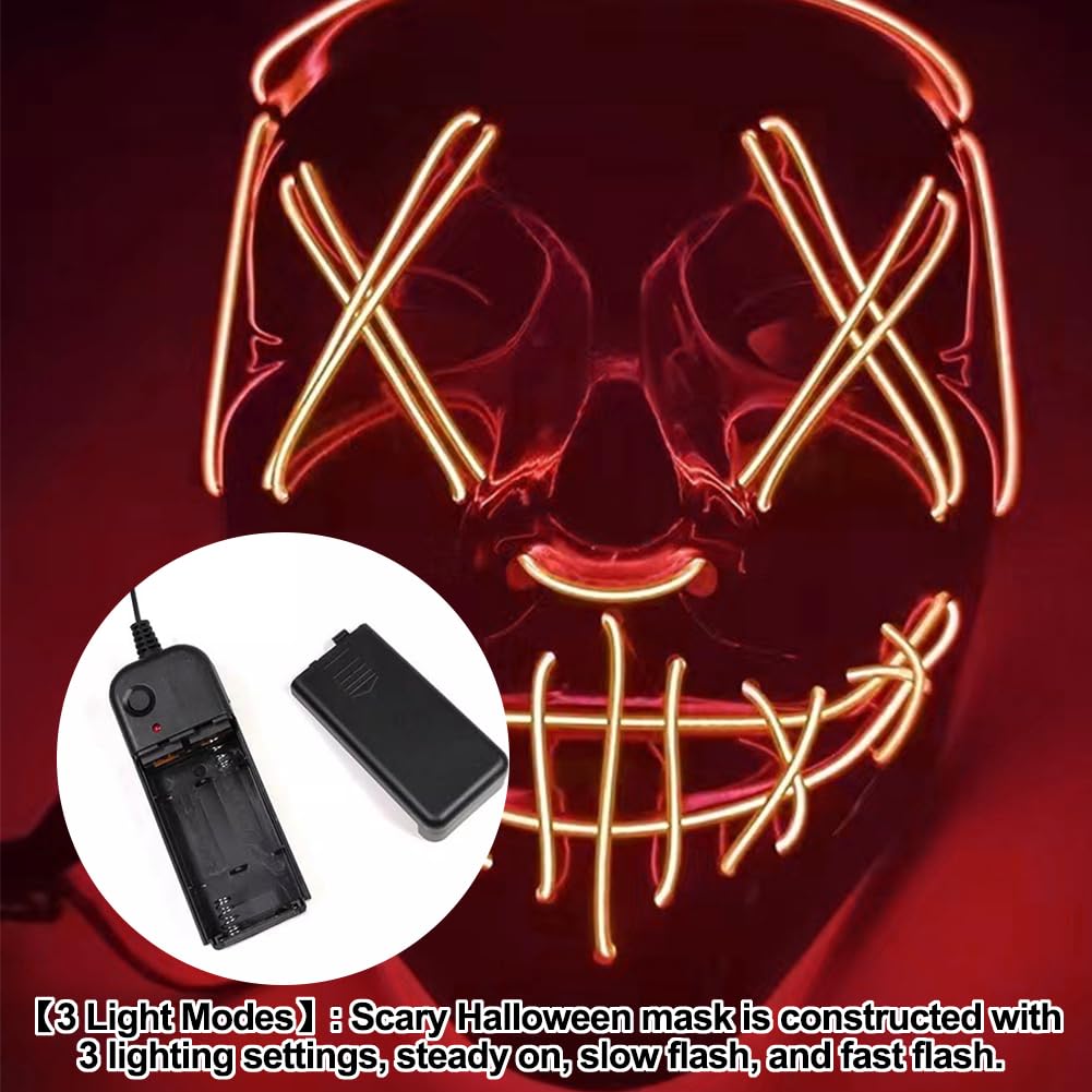 Halloween Masks, LED Light Up Mask, Anonymous Neon Mask, Scary Masks with 3 Lighting Modes - Image 3