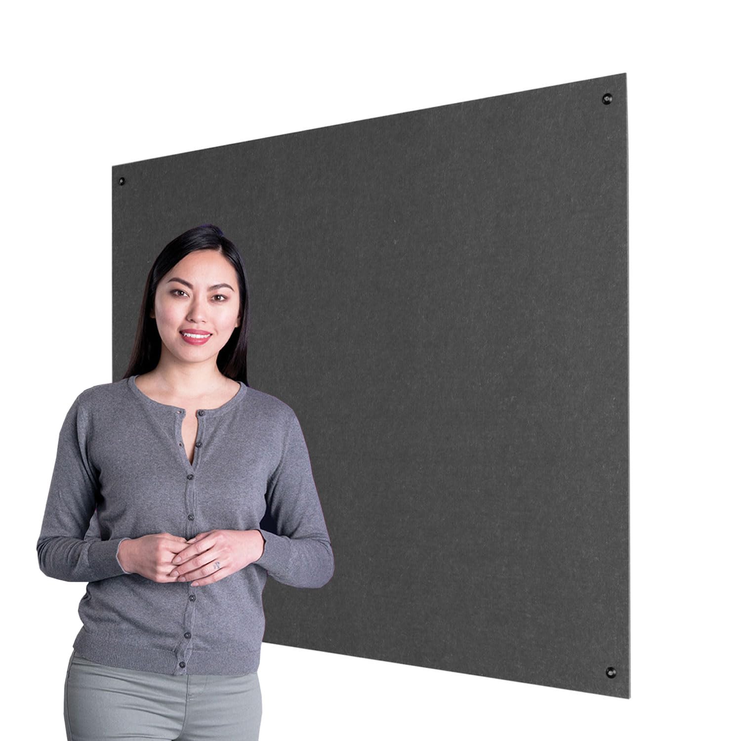 Wonderwall Frameless Fire Retardant Noticeboard| 120 x 120 cm | Charcoal| Accepts pins and Staples |Wall fixings Supplied - Ideal for School, Office, Busy Public Spaces