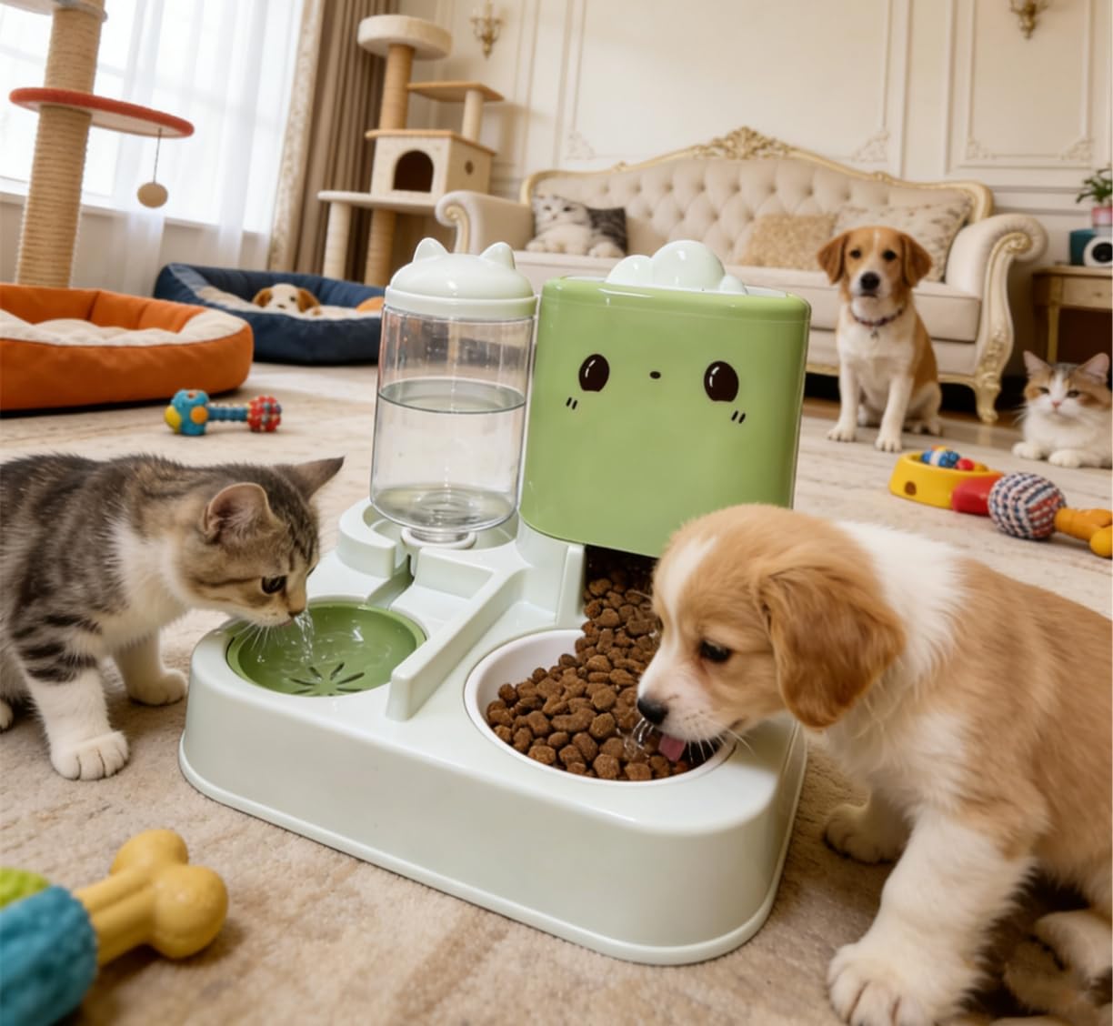 Gamelle automatique pour animal domestique - Distributeur d'eau et de nourriture avec récipient de rangement rechargeable - Grande capacité - Rose