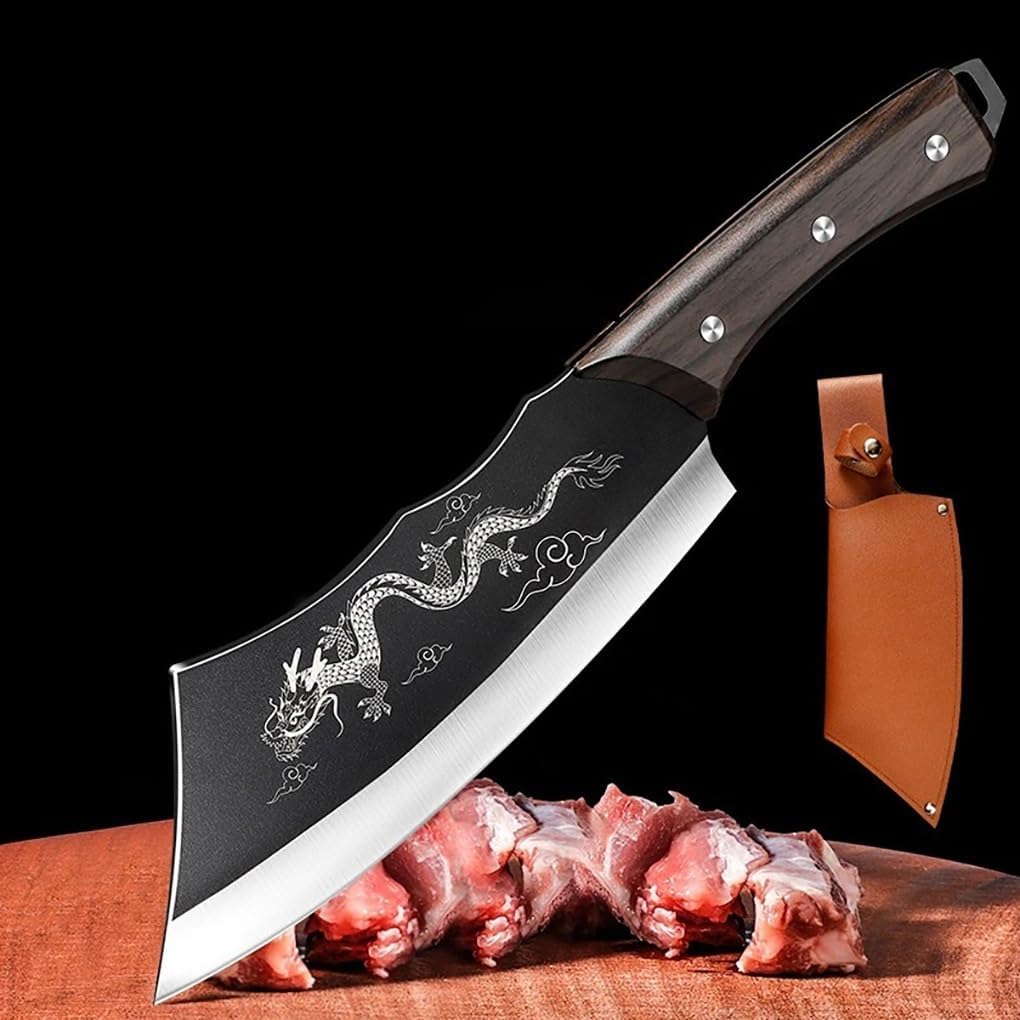 Meat Cleaver Knife, 8 Inch Dragon Machete Household Multipurpose Kitchen Knife Sharp Cutting Bone