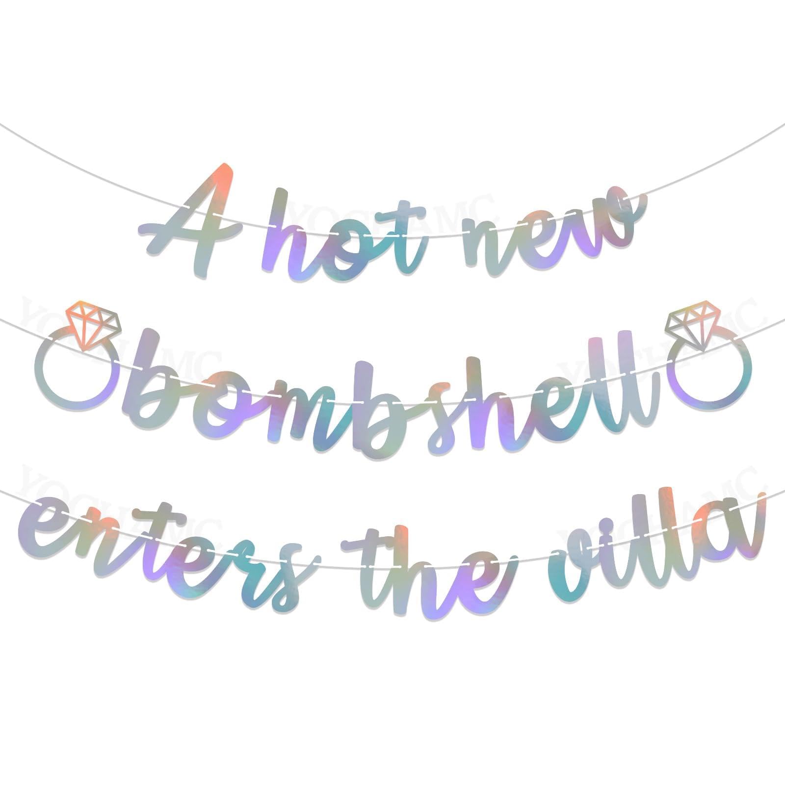 A Hot New Bombshell Enters the Villa Banner Bachelorette Party Decorations Iridescent